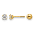 14k Madi K Polished Reversible 4mm Ball and CZ Screwback Post Earrings