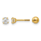 14k Madi K Polished Reversible 4mm Ball and CZ Screwback Post Earrings