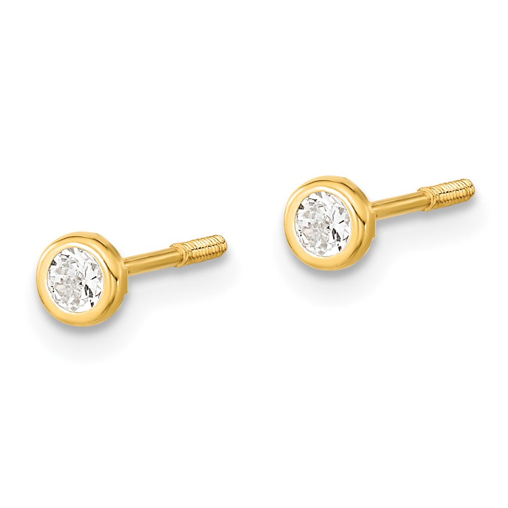 14k Madi K Polished 3mm CZ Bezel Screwback Post Earrings