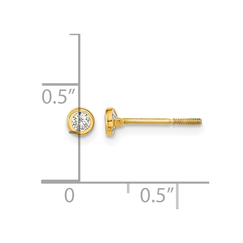 14k Madi K Polished 3mm CZ Bezel Screwback Post Earrings