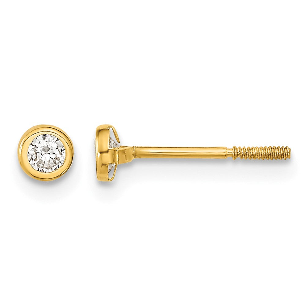 14k Madi K Polished 3mm CZ Bezel Screwback Post Earrings