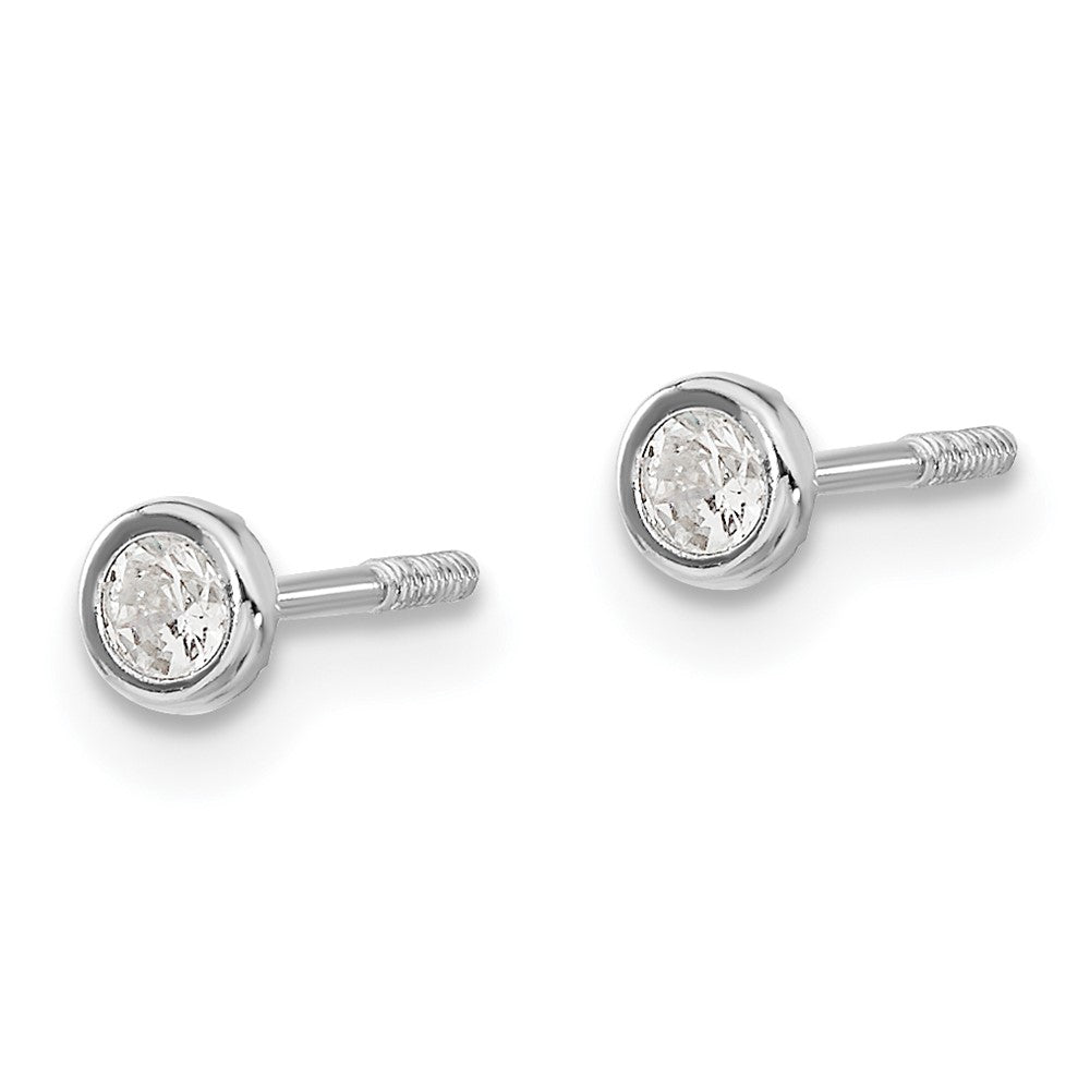 14k Madi K White Gold Polished CZ Bezel Screwback Post Earrings