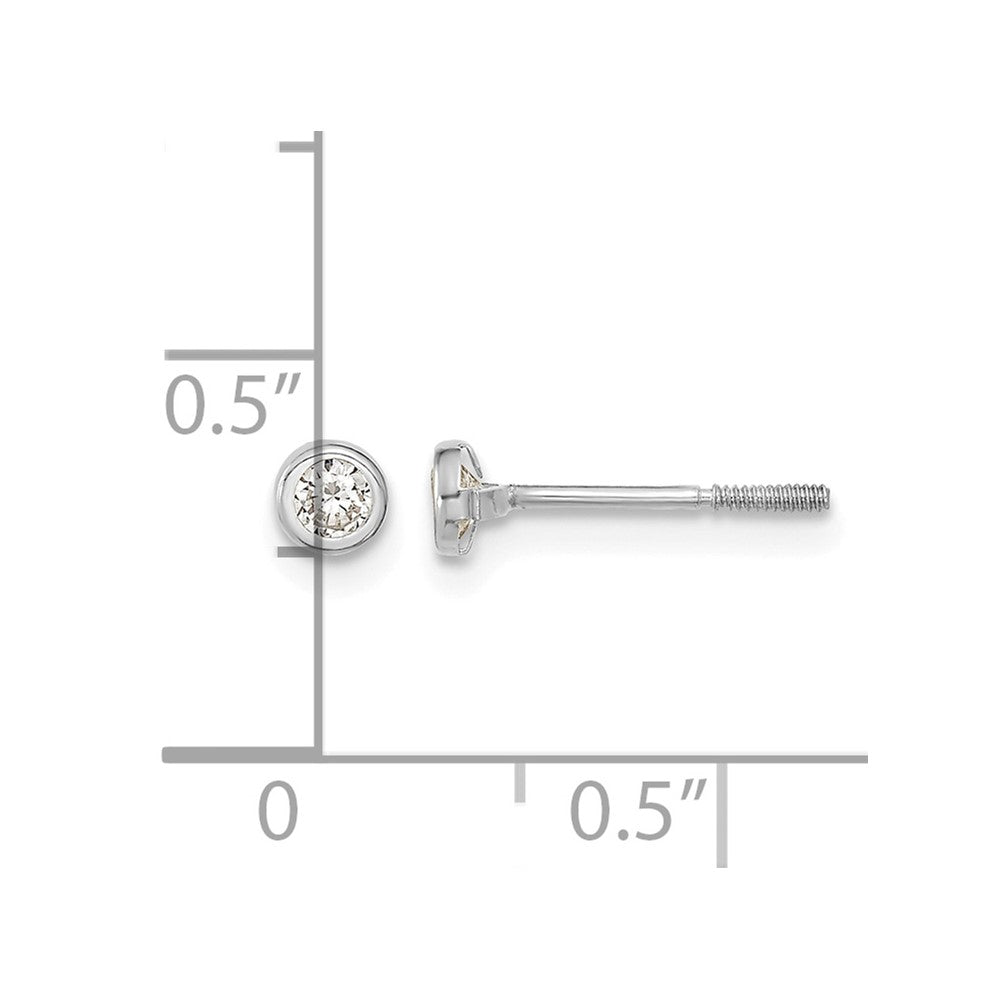 14k Madi K White Gold Polished CZ Bezel Screwback Post Earrings