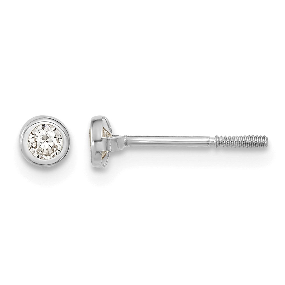14k Madi K White Gold Polished CZ Bezel Screwback Post Earrings