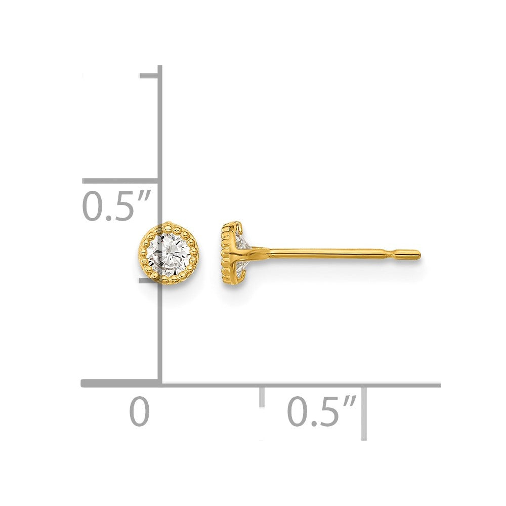 14k Madi K 4mm Round CZ Milgrain Bezel Post Earrings