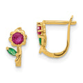14k Madi K Polished Red and Green CZ Flower Childrens Hinged Earrings