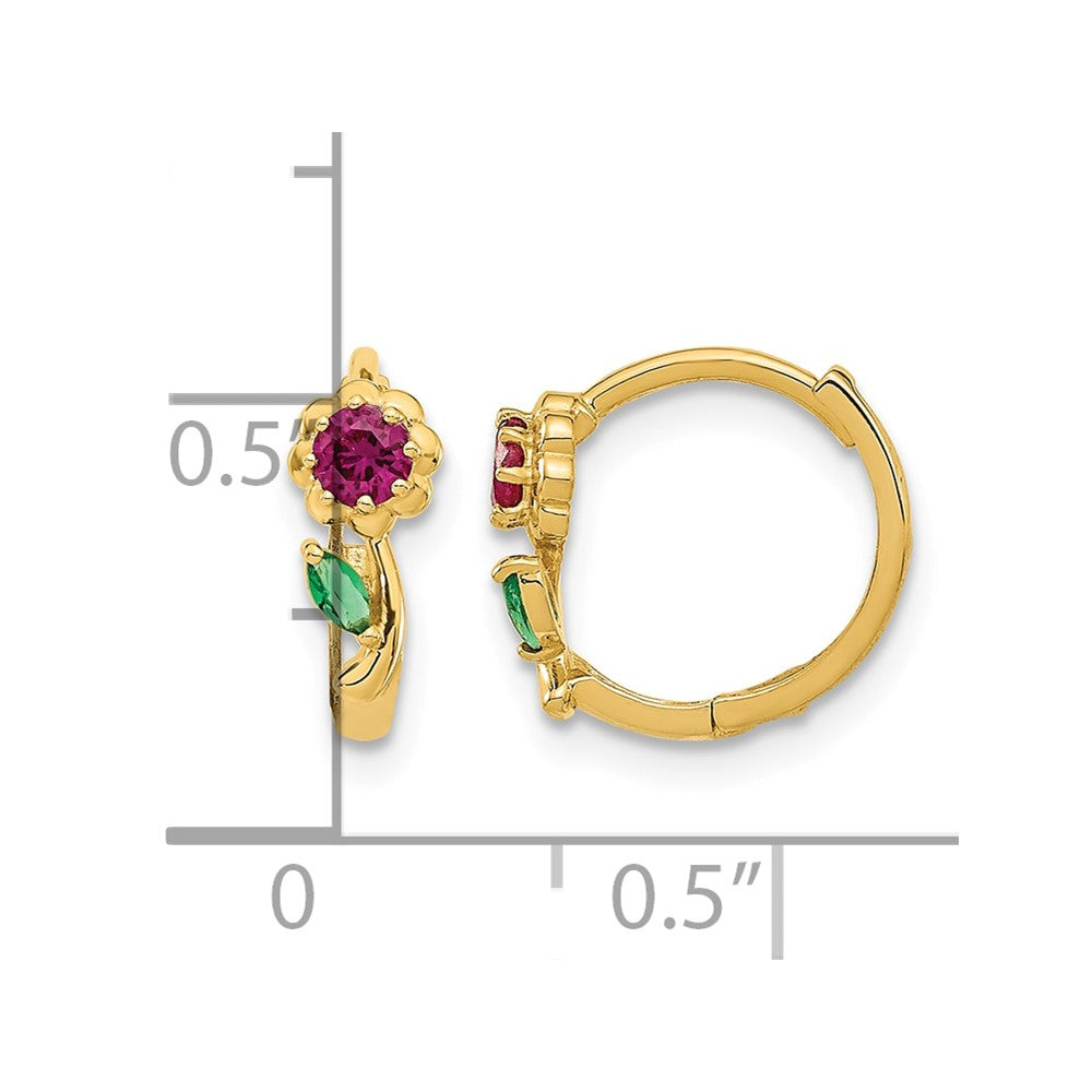 14k Madi K Red and Green CZ Childrens Hinged Hoop Earrings