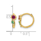 14k Madi K Red and Green CZ Childrens Hinged Hoop Earrings