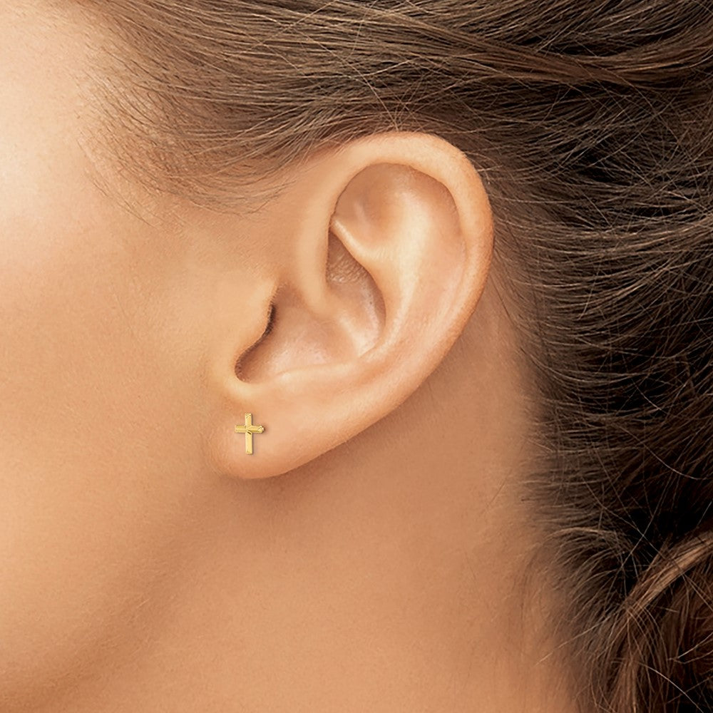 14k Madi K Polished 3-D Cross Childrens Post Earrings