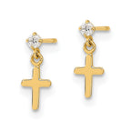 14k Madi K CZ Cross Childrens Post Dangle Earrings
