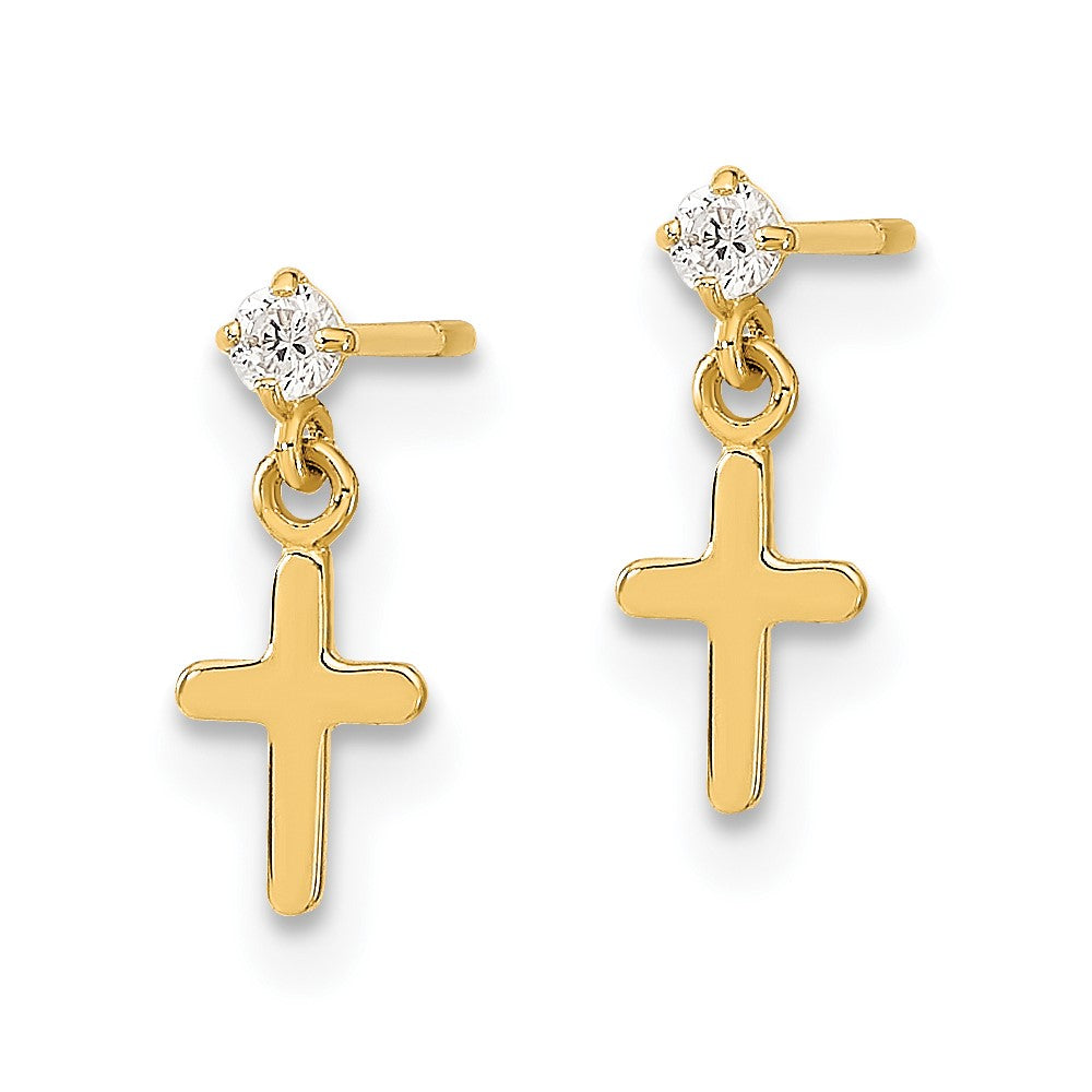 14k Madi K CZ Cross Childrens Post Dangle Earrings