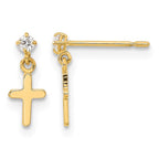 14k Madi K CZ Cross Childrens Post Dangle Earrings