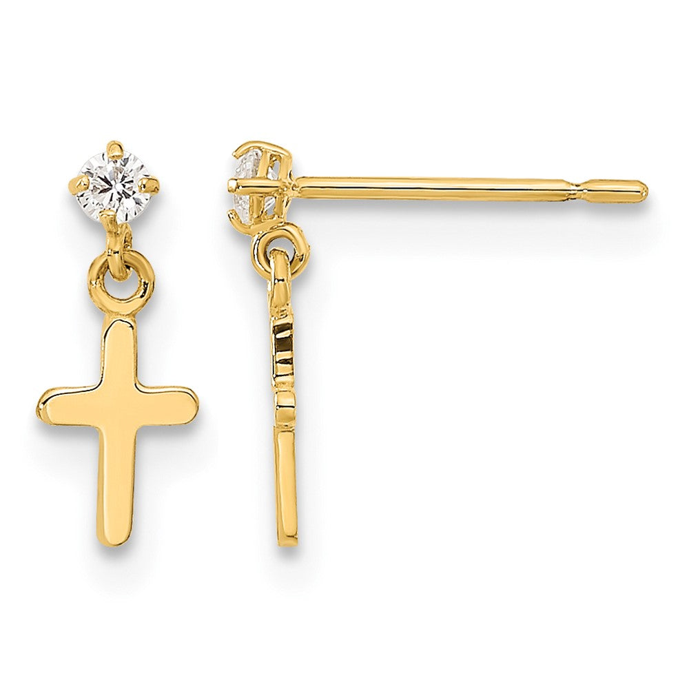 14k Madi K CZ Cross Childrens Post Dangle Earrings