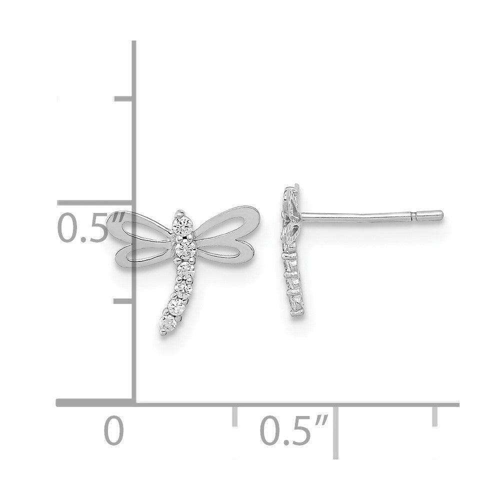 14k White Gold Madi K Polished CZ Dragonfly Childrens Post Earrings