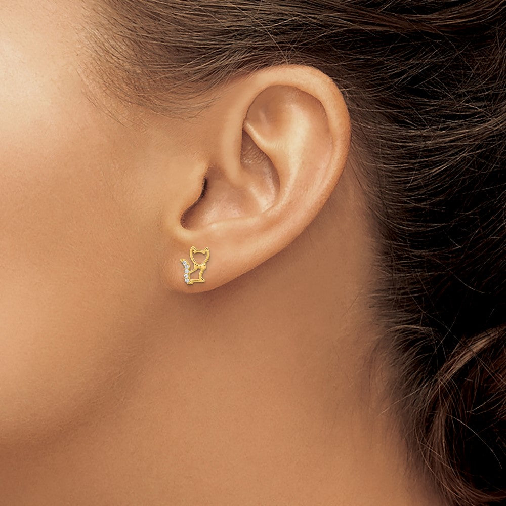 14k Madi K Kitten with CZ Tail Childrens Post Earrings