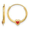 14k Madi K Polished Red Enameled Heart Hoop Childrens Earrings