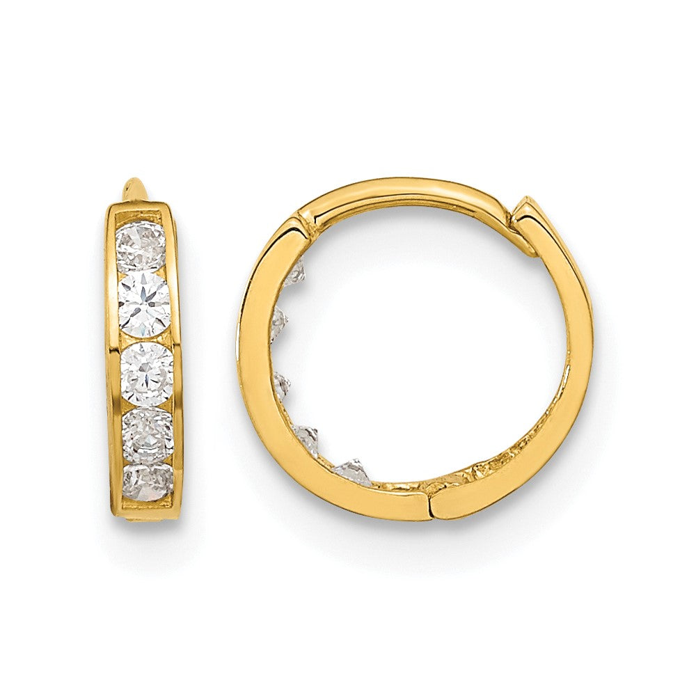 14k Madi K CZ 2x9mm Hinged Hoop Earrings