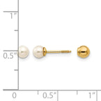 14k Madi K Reversible 3-4mm White Round Freshwater Cultured Pearl and Bead Screwback Post Earrings