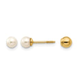 14k Madi K Reversible 3-4mm White Round Freshwater Cultured Pearl and Bead Screwback Post Earrings