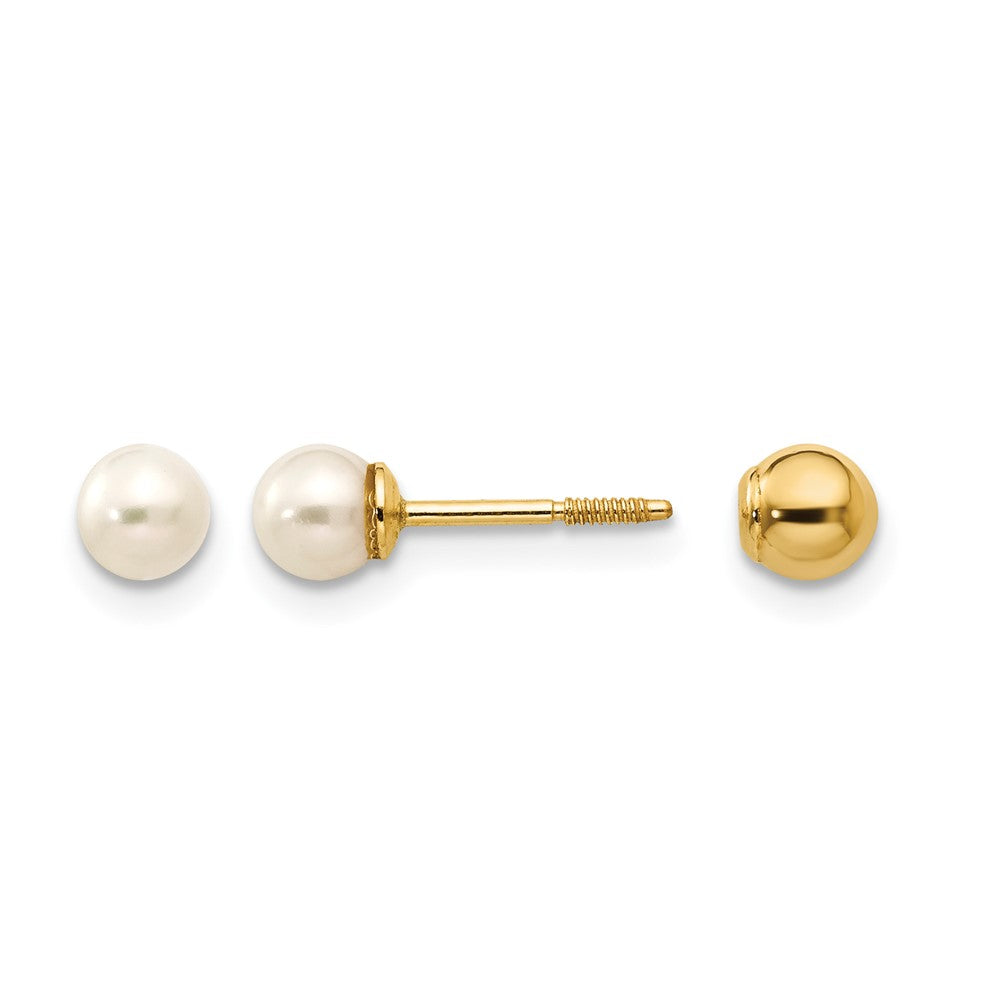 14k Madi K Reversible 3-4mm White Round Freshwater Cultured Pearl and Bead Screwback Post Earrings