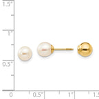 14k Madi K Reversible 5-6mm White Round Freshwater Cultured Pearl and Bead Screwback Post Earrings