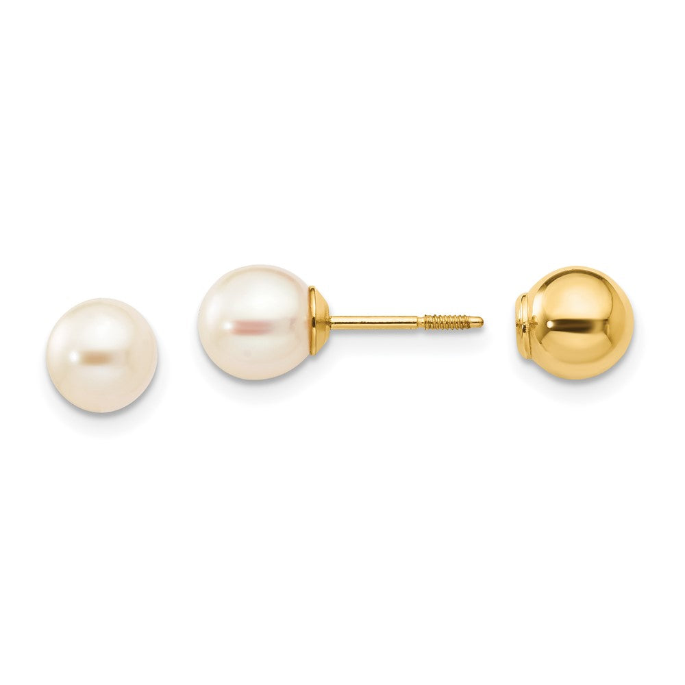 14k Madi K Reversible 5-6mm White Round Freshwater Cultured Pearl and Bead Screwback Post Earrings