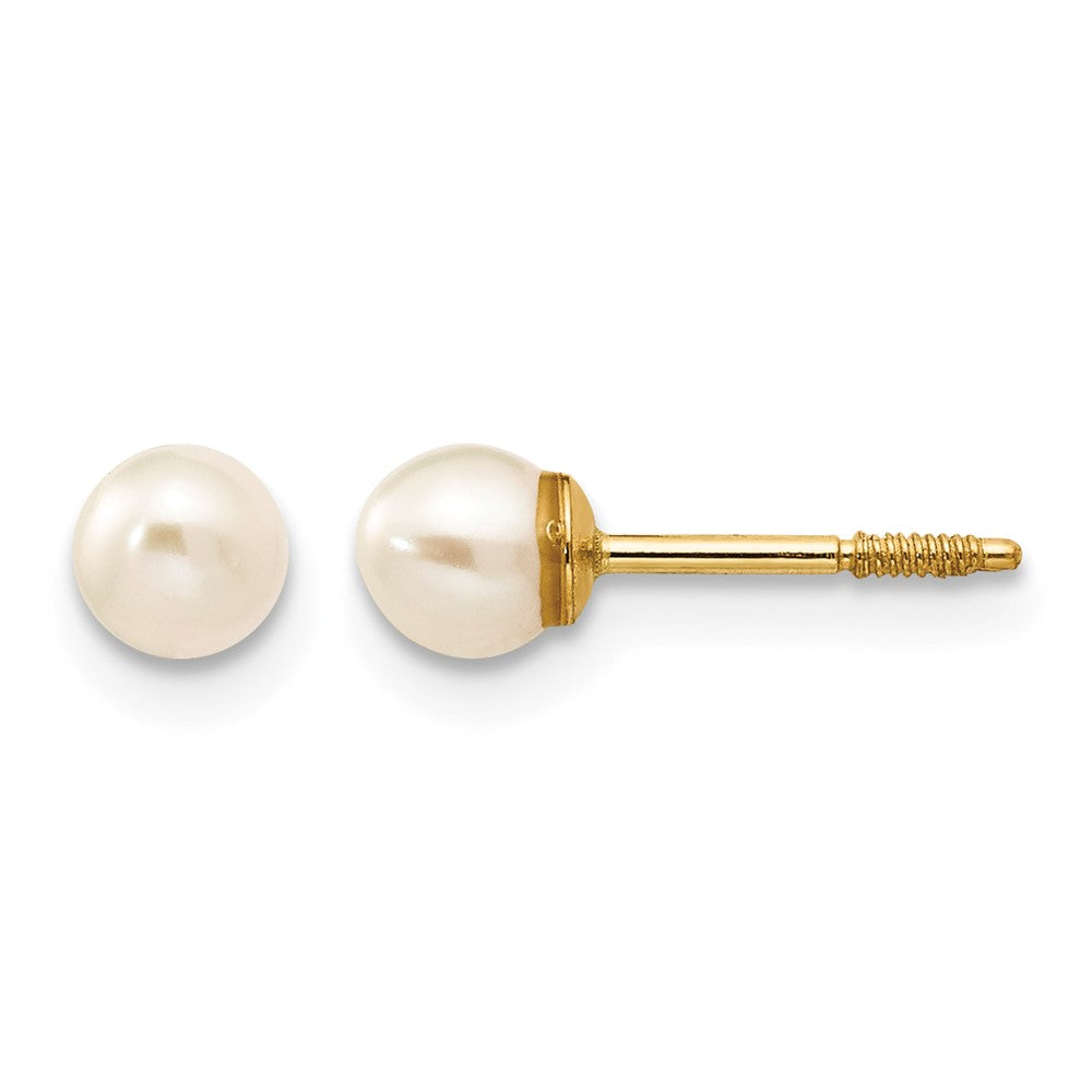 14k Madi K 3-4mm White Round Freshwater Cultured Pearl Screwback Post Earrings