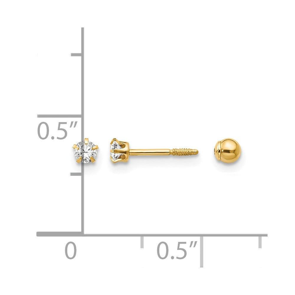 14k Madi K Polished Reversible Crystal and 3mm Ball Post Screwback Earrings