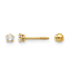 14k Madi K Polished Reversible Crystal and 3mm Ball Post Screwback Earrings