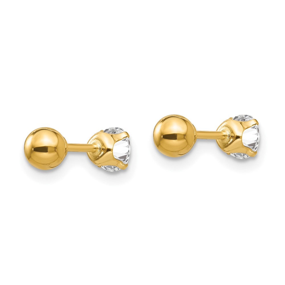 14k Madi K Polished Reversible 4mm CZ and Ball Post Screwback Earrings