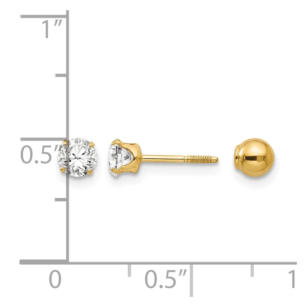 14k Madi K Polished Reversible 4mm CZ and Ball Post Screwback Earrings