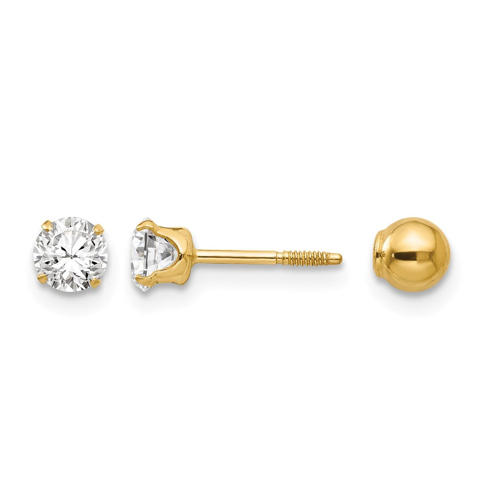 14k Madi K Polished Reversible 4mm CZ and Ball Post Screwback Earrings