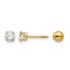 14k Madi K Polished Reversible 4mm CZ and Ball Post Screwback Earrings