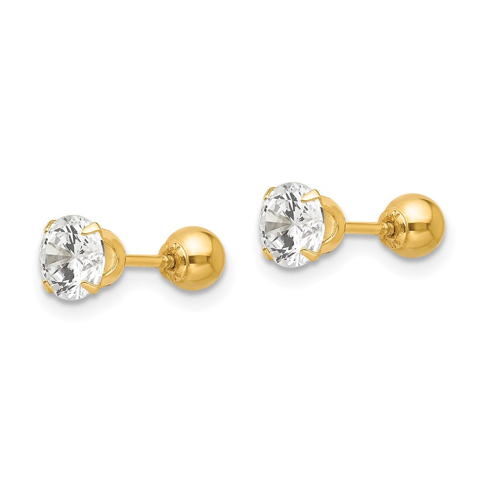 14k Madi K Polished Reversible 5mm CZ and Ball Post Screwback Earrings