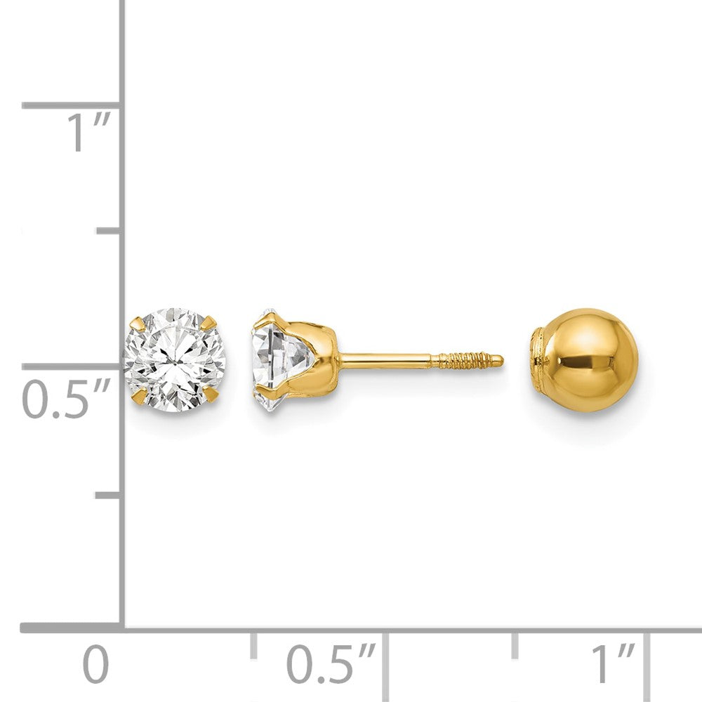 14k Madi K Polished Reversible 5mm CZ and Ball Post Screwback Earrings
