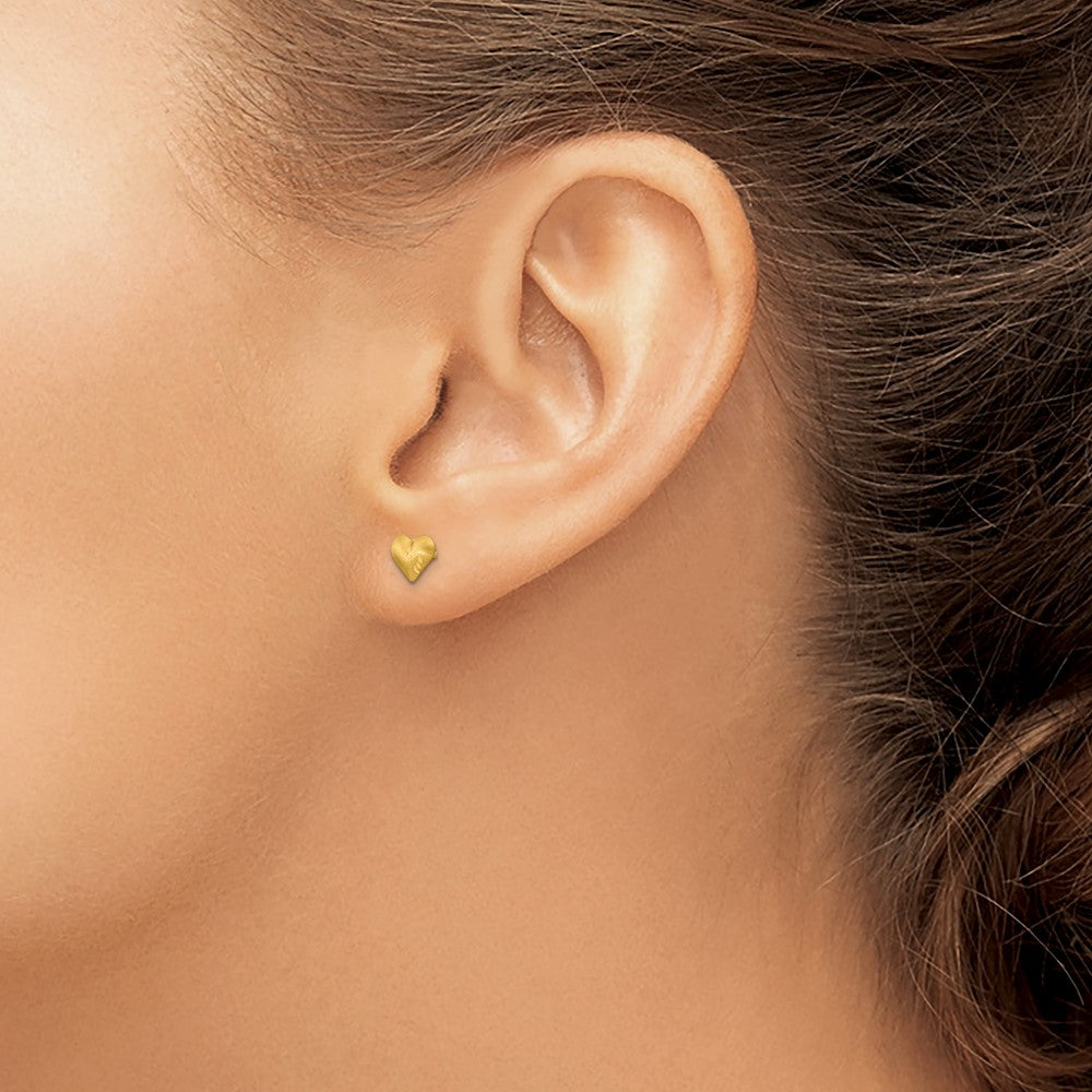 14k Madi K Diamond-Cut and Satin Puffed Heart Childrens Post Earrings