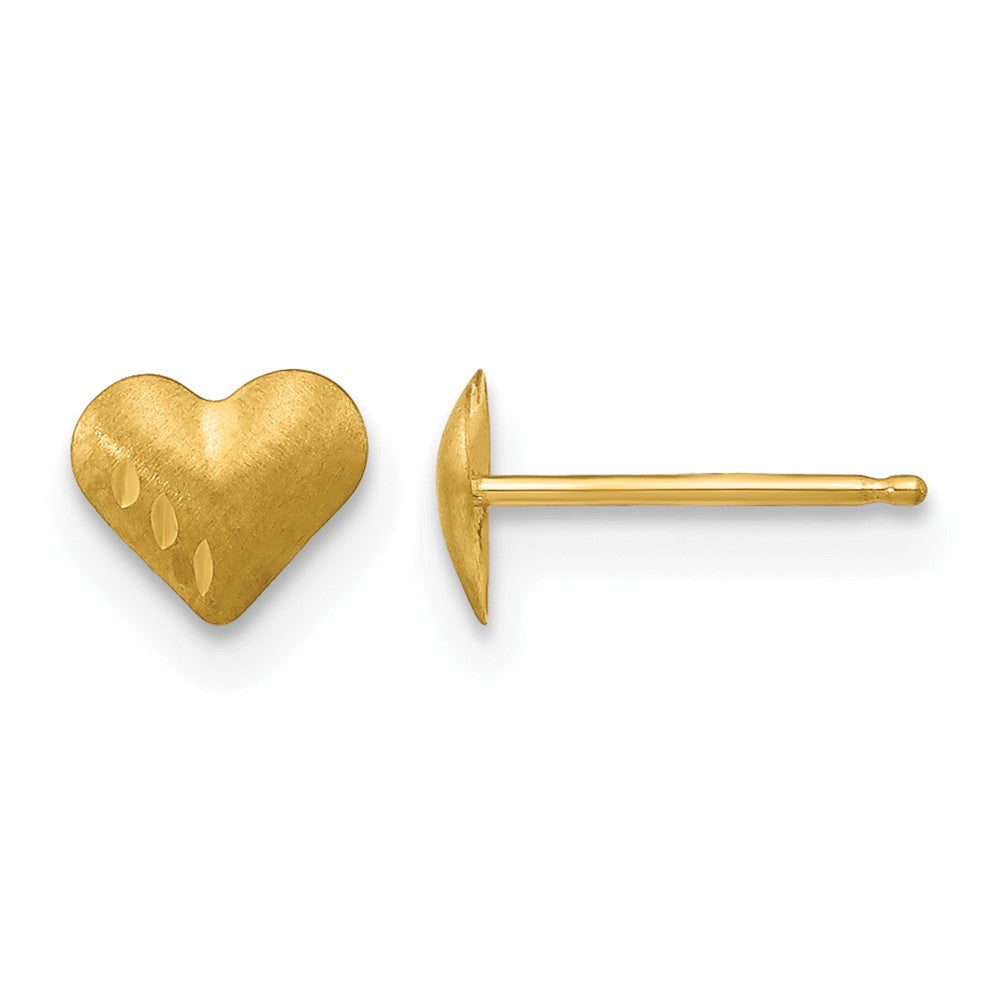 14k Madi K Diamond-Cut and Satin Puffed Heart Childrens Post Earrings
