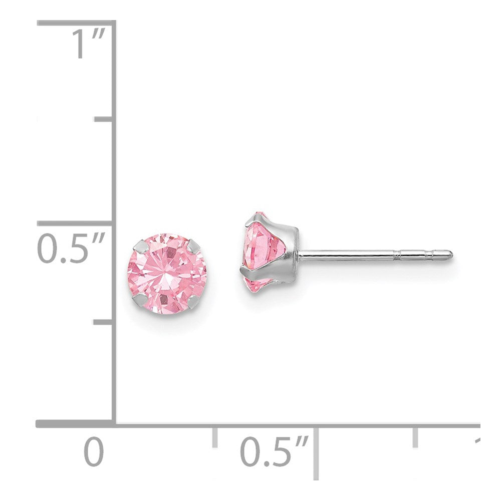 14k White Gold Madi K 5mm Round Pink CZ Post Earrings