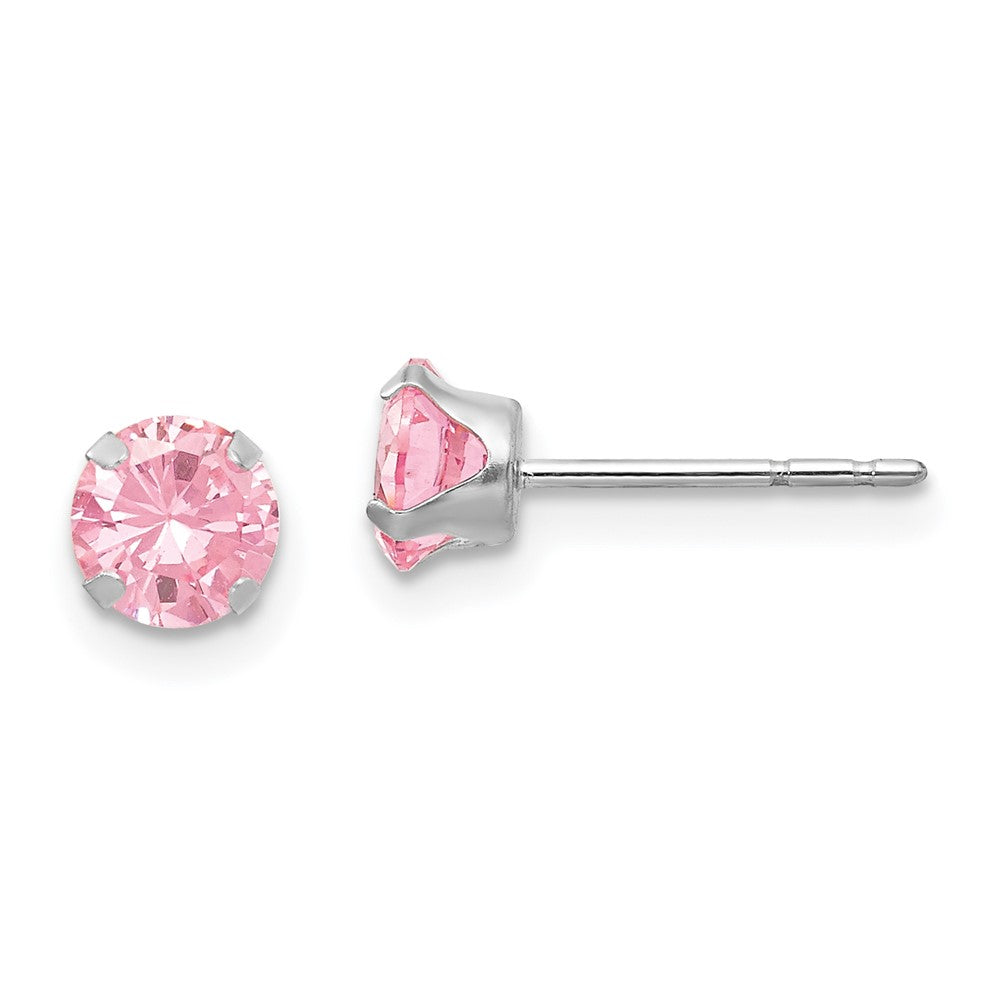 14k White Gold Madi K 5mm Round Pink CZ Post Earrings