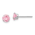 14k White Gold Madi K 5mm Round Pink CZ Post Earrings