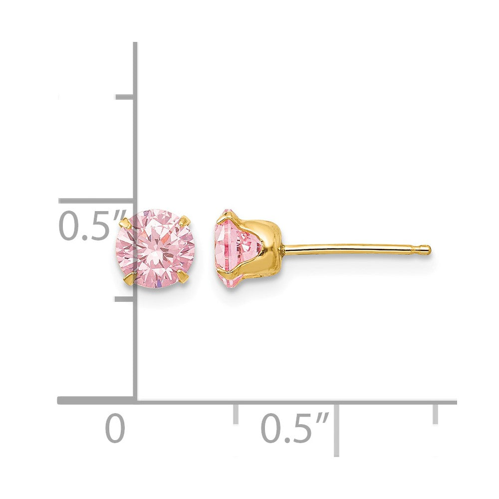 14k Madi K 5mm Round Pink CZ Post Earrings