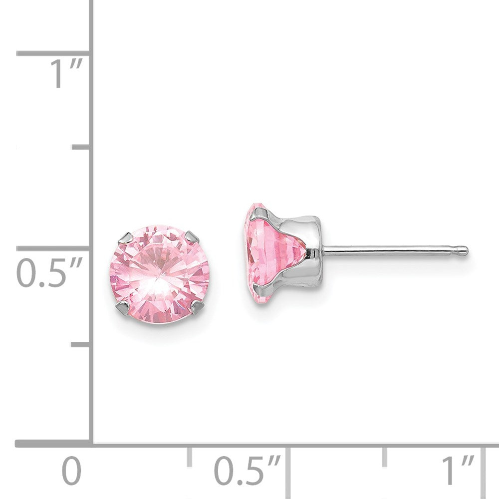 14k White Gold Madi K 6.5mm Round Pink CZ Post Earrings
