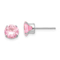 14k White Gold Madi K 6.5mm Round Pink CZ Post Earrings