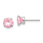 14k White Gold Madi K 6.5mm Round Pink CZ Post Earrings