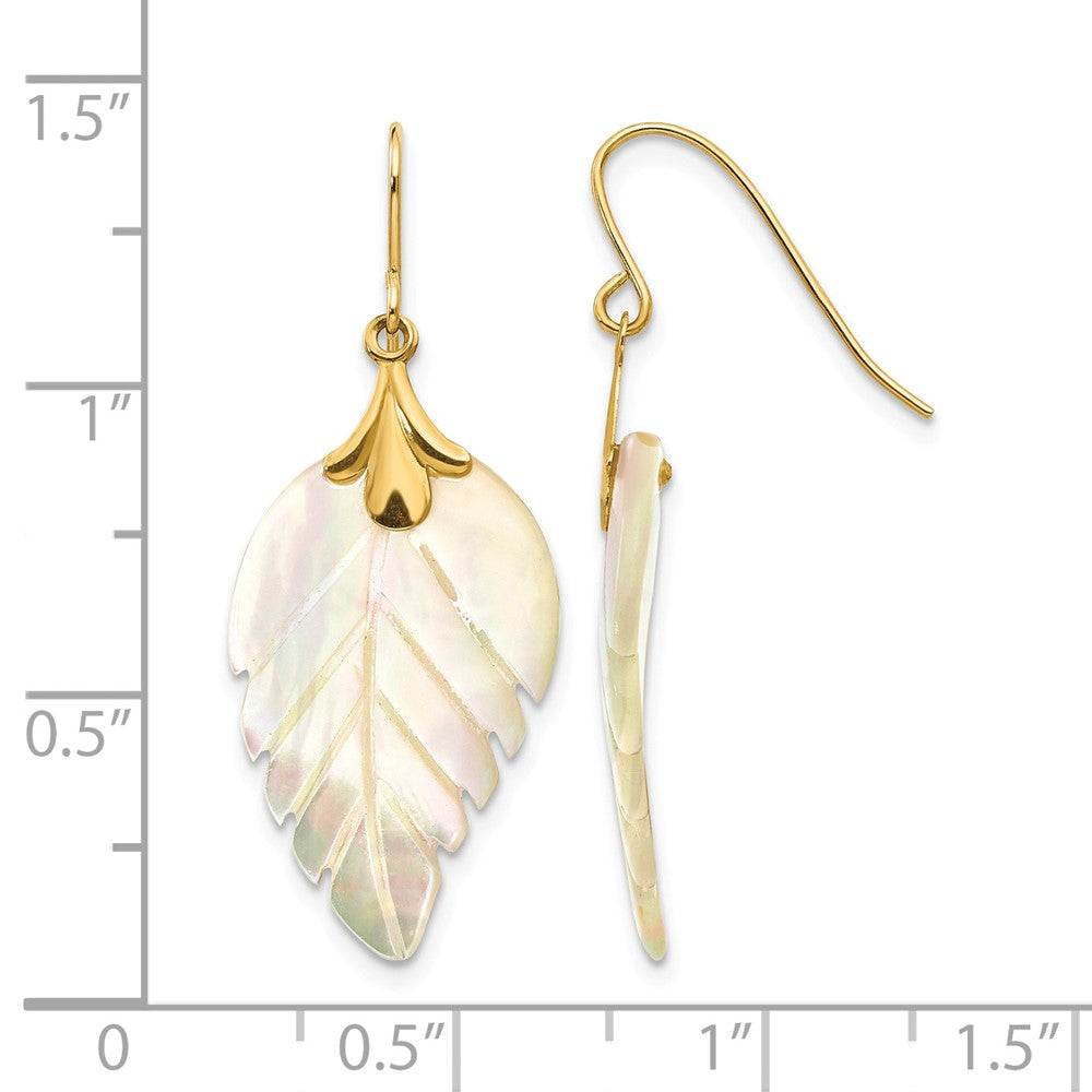 14k Madi K Mother of Pearl Leaf Dangle French Hook Earrings