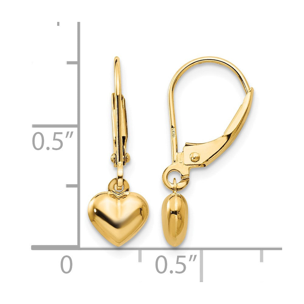 14k Madi K Puffed Polished Heart Drop Childrens Leverback Earrings