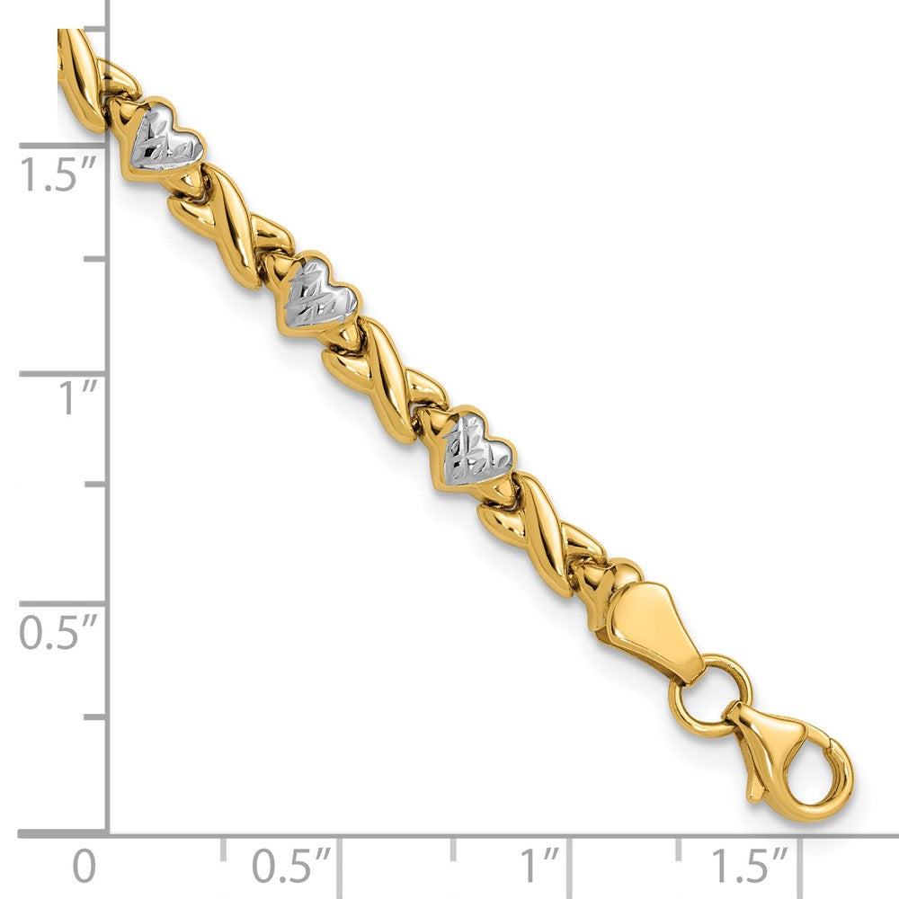 14k with White Rhodium Polished Diamond-cut X-and-Heart 7 inch Bracelet