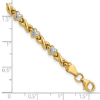 14k with White Rhodium Polished Diamond-cut X-and-Heart 7 inch Bracelet
