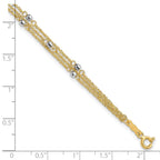 14K Two-Tone Triple Strand Beaded 7.25 inch Bracelet