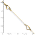 14K Fancy Textured Open Heart 3-Station 7.25 inch Bracelet
